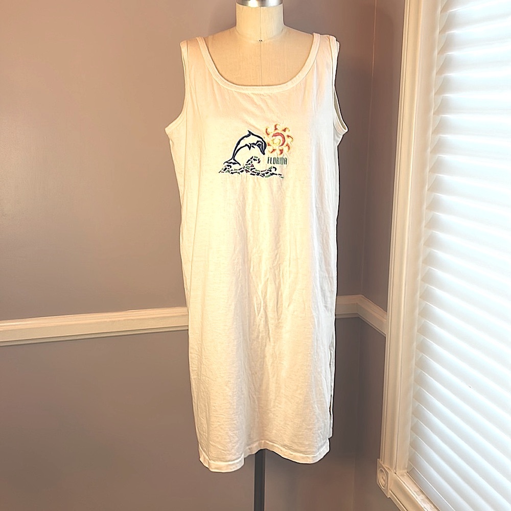 Tank dress beach coverup embroidered with Florida dolphin sun and ocean wave